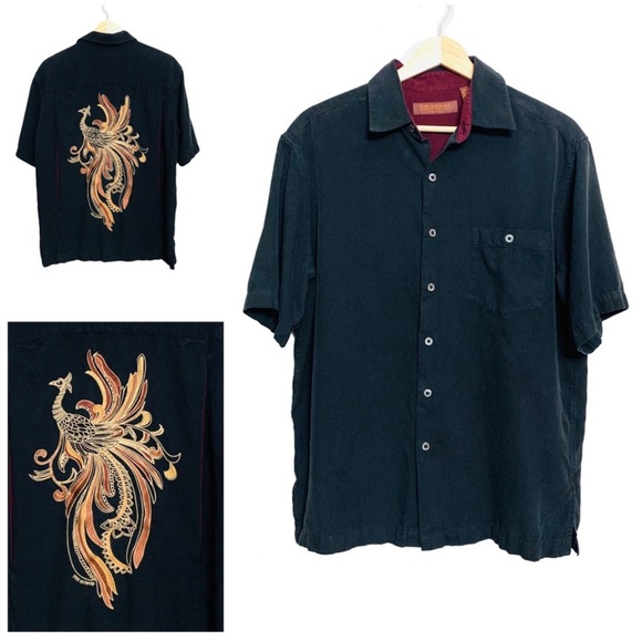 Tori Richard Other - Tori Richard Honolulu Black Silk Embroidered Peacock Short Sleeve Shirt Small